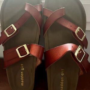 Madden Girl Tan Sandals with Gold Accents